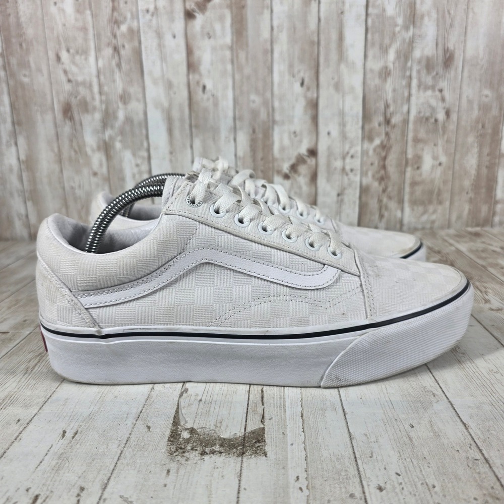 Vans Old Skool Platform White Tonal Checkerboard Womens 11.5 Mens 10 Sneaker‎